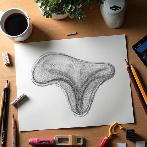 A hand-drawn sketch of a custom golf headcover design on a wooden desk.