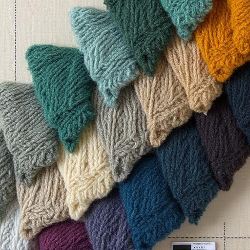 Colorful swatches of high-quality textiles and yarns laid out for selection.